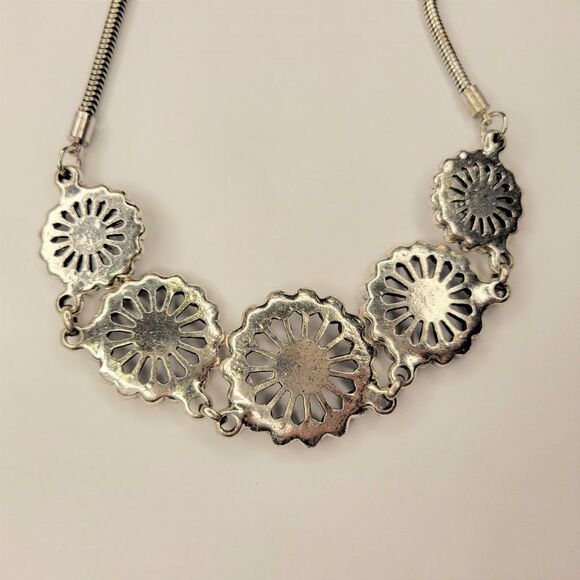 Silver FloralCrystal Choker,  Bib Necklace with Crystals - Picture 3 of 12